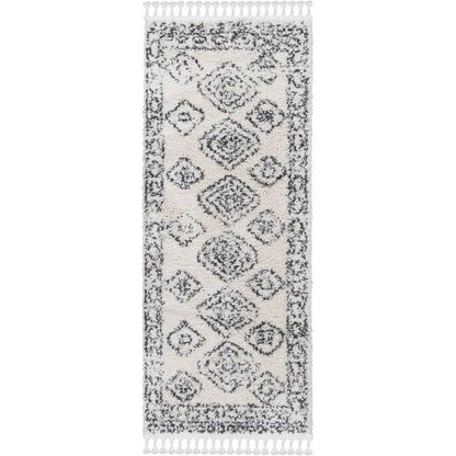 שטיח שאגי מרקש 08 קרם/שחור ראנר עם פרנזים | השטיח האדום