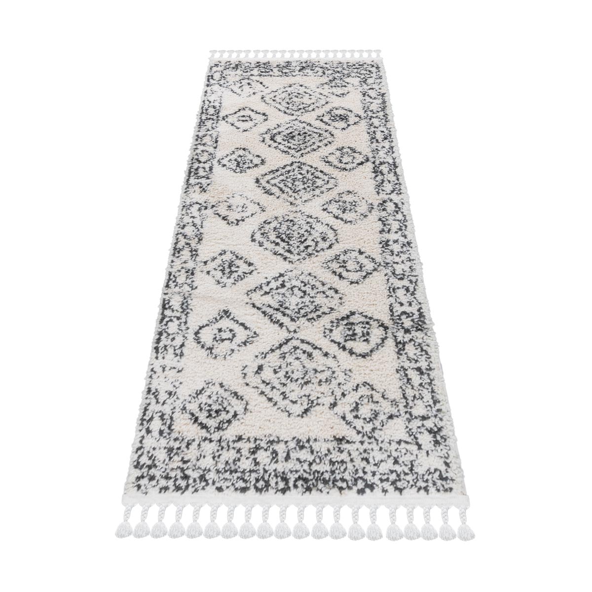 שטיח שאגי מרקש 08 קרם/שחור ראנר עם פרנזים | השטיח האדום