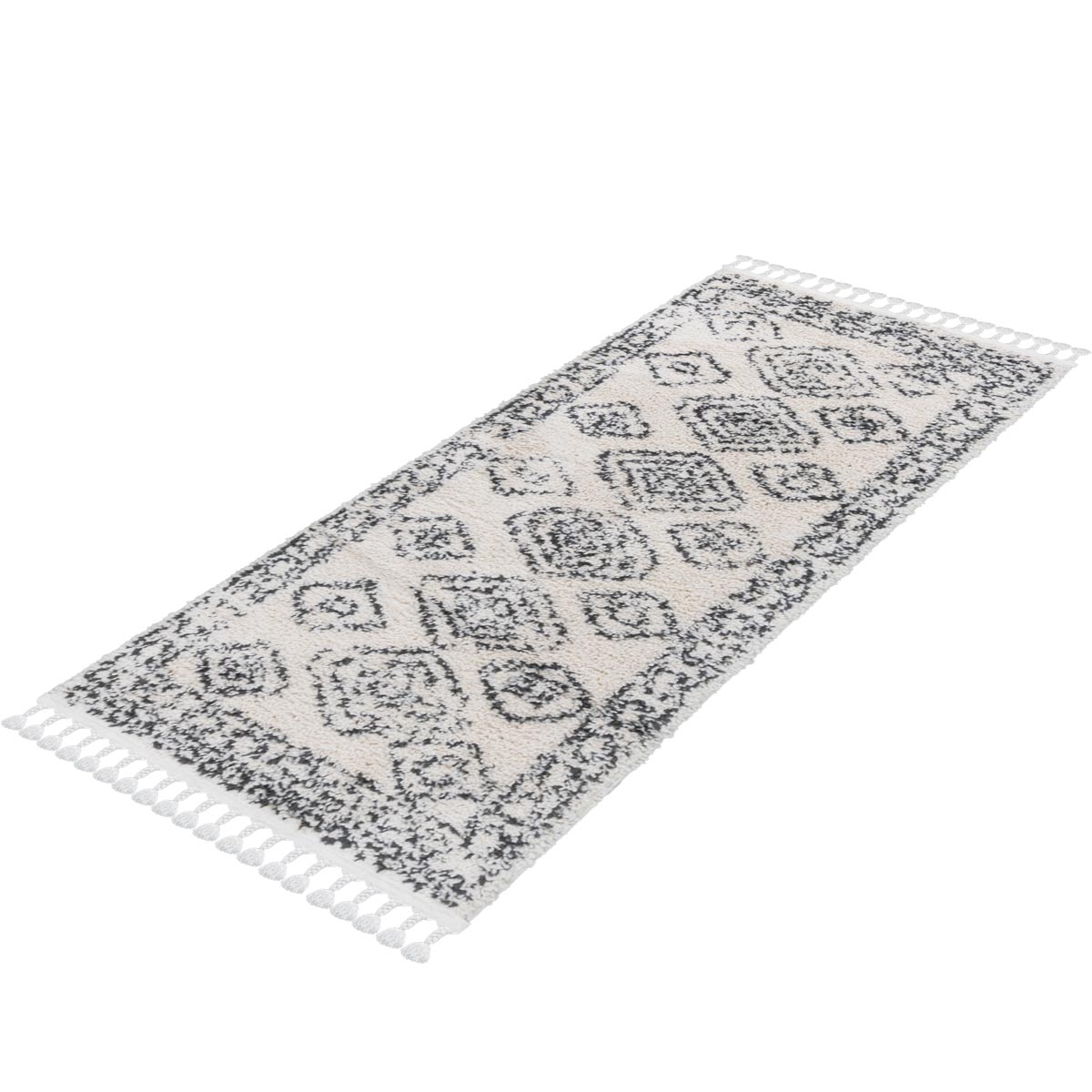 שטיח שאגי מרקש 08 קרם/שחור ראנר עם פרנזים | השטיח האדום