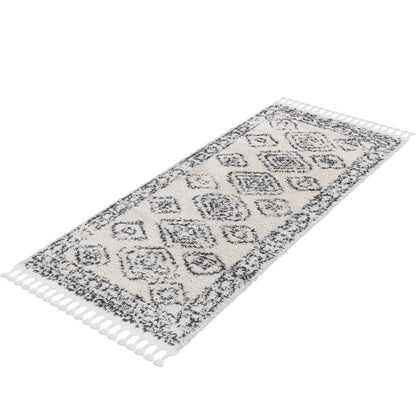 שטיח שאגי מרקש 08 קרם/שחור ראנר עם פרנזים | השטיח האדום