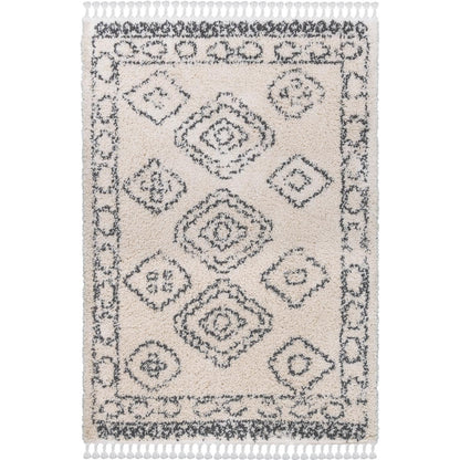 שטיח שאגי מרקש 08 קרם/שחור עם פרנזים | השטיח האדום