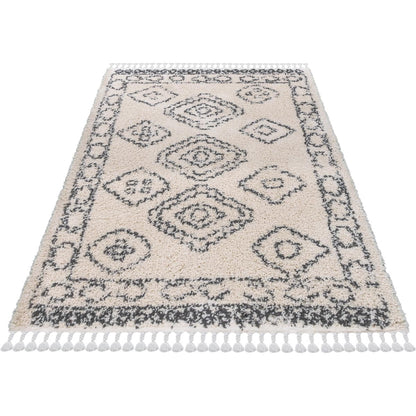 שטיח שאגי מרקש 08 קרם/שחור עם פרנזים | השטיח האדום