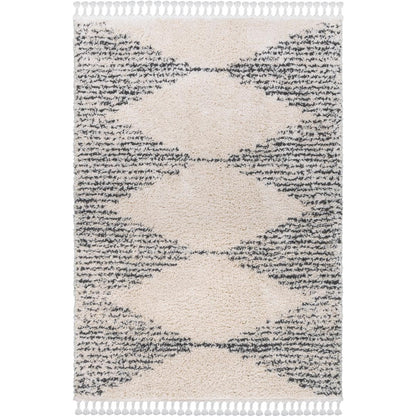 שטיח שאגי מרקש 10 קרם/שחור עם פרנזים | השטיח האדום