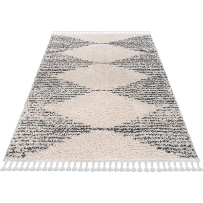 שטיח שאגי מרקש 10 קרם/שחור עם פרנזים | השטיח האדום