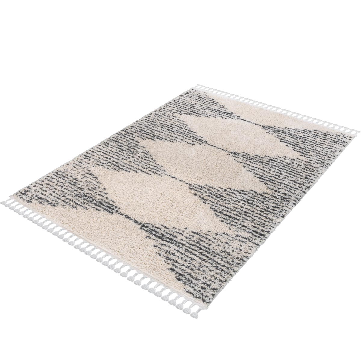 שטיח שאגי מרקש 10 קרם/שחור עם פרנזים | השטיח האדום