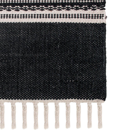 שטיח גפן כותנה 02 שחור עם פרנזים | השטיח האדום