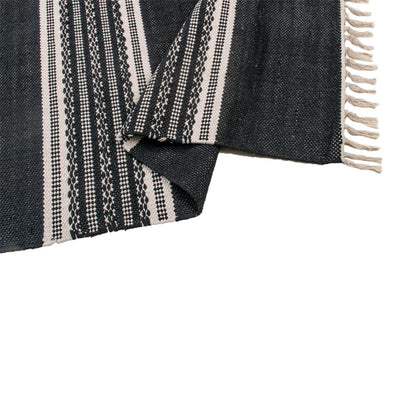 שטיח גפן כותנה 02 שחור עם פרנזים | השטיח האדום