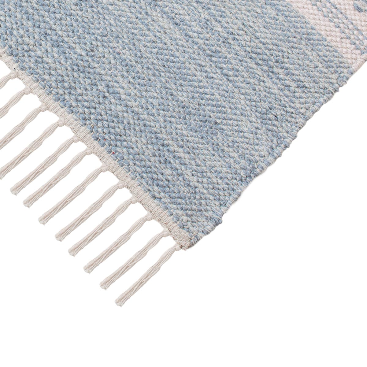 שטיח גפן כותנה 02 תכלת עם פרנזים | השטיח האדום