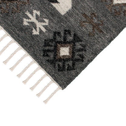 שטיח קילים סקנדינבי 01 אפור עם פרנזים | השטיח האדום