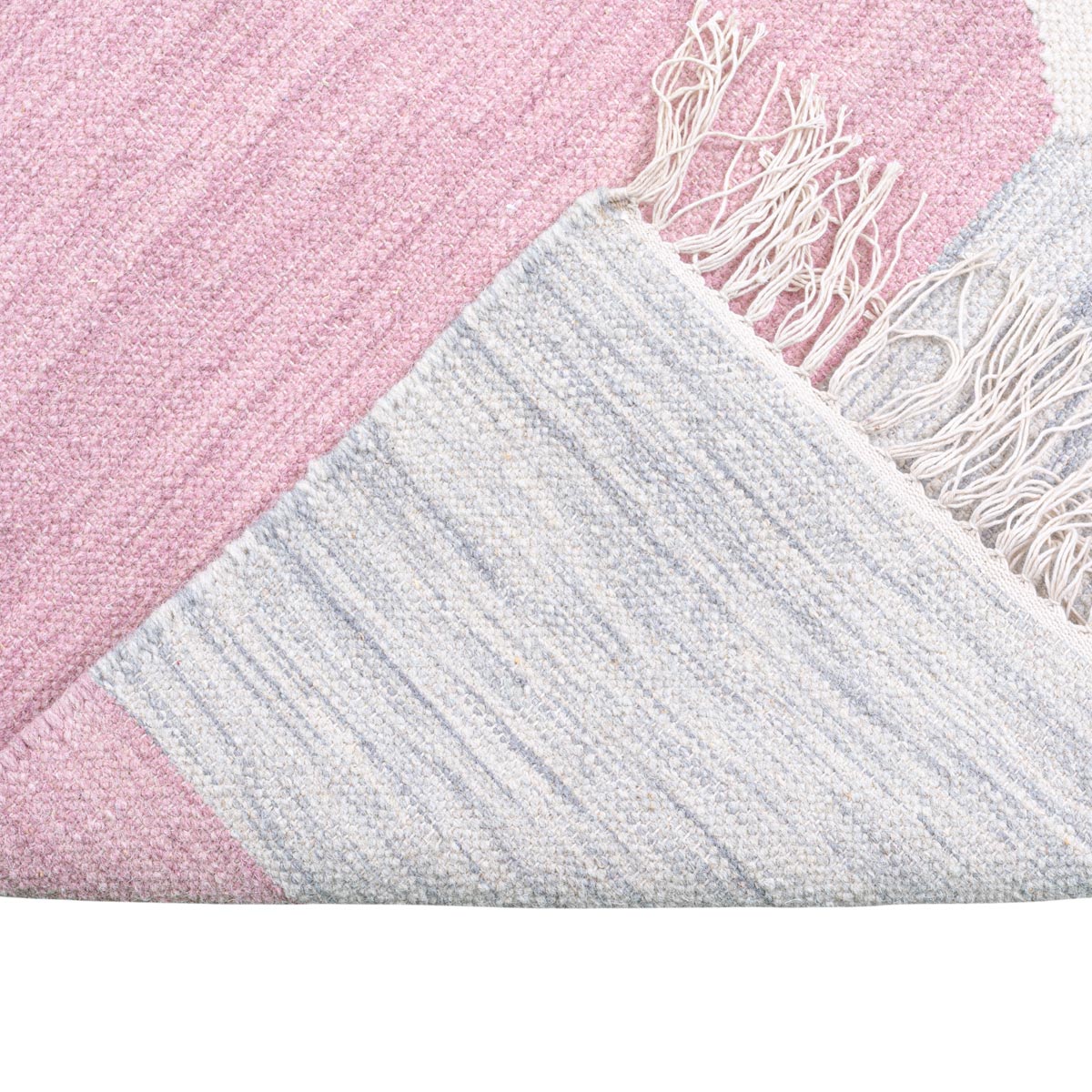 שטיח קילים סקנדינבי 18 כחול/ורוד/אפור עם פרנזים | השטיח האדום