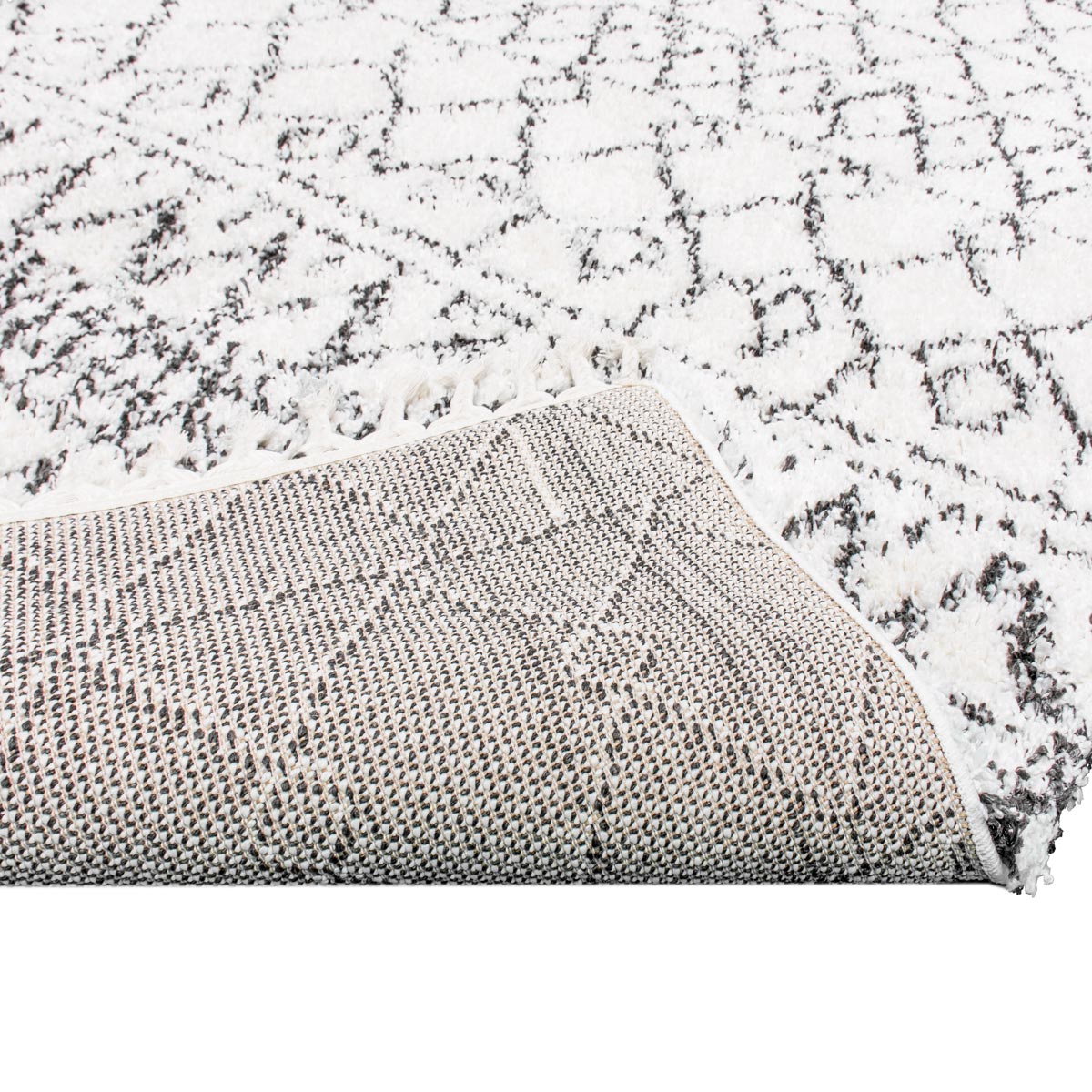 שטיח קזבלנקה 01 לבן/שחור ראנר עם פרנזים | השטיח האדום