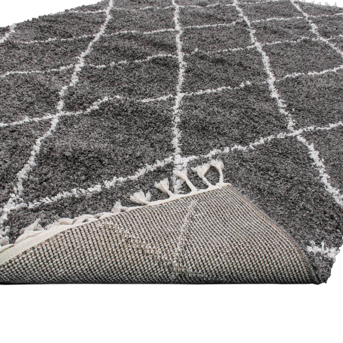שטיח קזבלנקה 05 אפור/לבן עם פרנזים | השטיח האדום