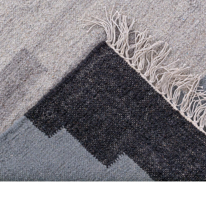 שטיח קילים סקנדינבי 19 כחול/צהוב/אפור עם פרנזים | השטיח האדום