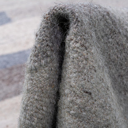 שטיח קילים סקנדינבי 19 כחול/צהוב/אפור עם פרנזים | השטיח האדום