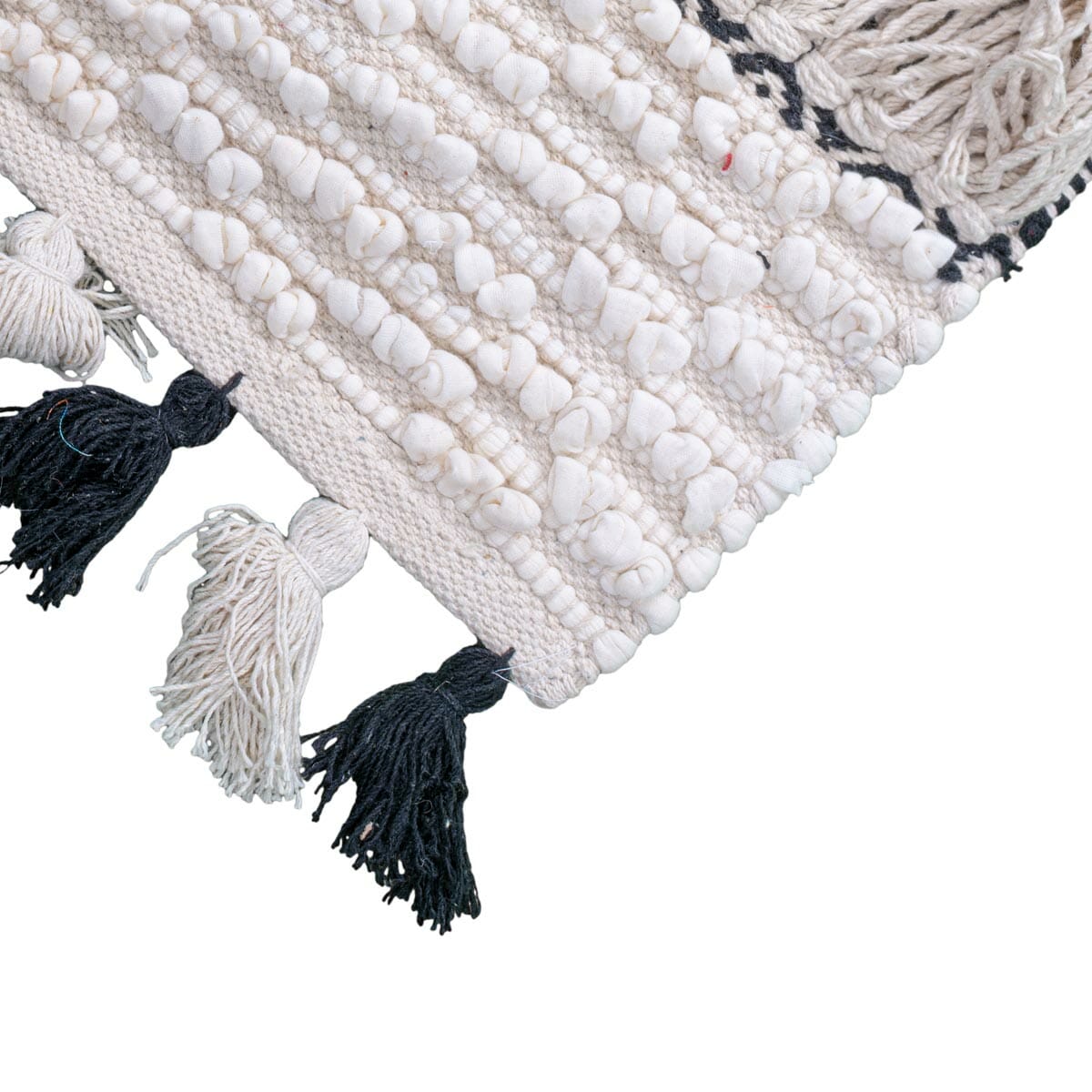 שטיח גפן כותנה 09 קרם/בז'/שחור עם פרנזים | השטיח האדום