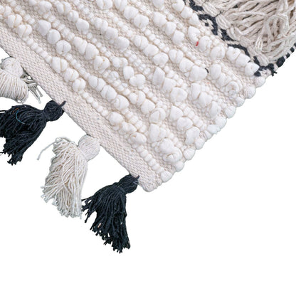 שטיח גפן כותנה 09 קרם/בז'/שחור עם פרנזים | השטיח האדום