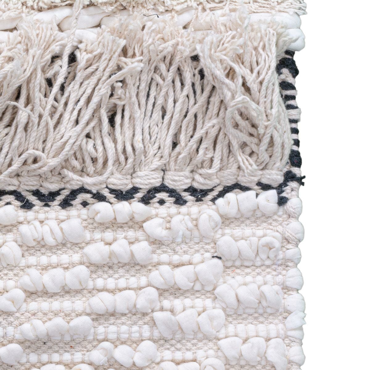 שטיח גפן כותנה 09 קרם/בז'/שחור עם פרנזים | השטיח האדום