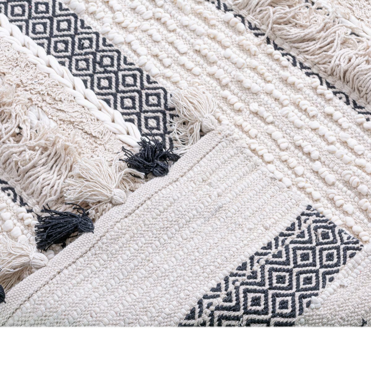 שטיח גפן כותנה 09 קרם/בז'/שחור עם פרנזים | השטיח האדום