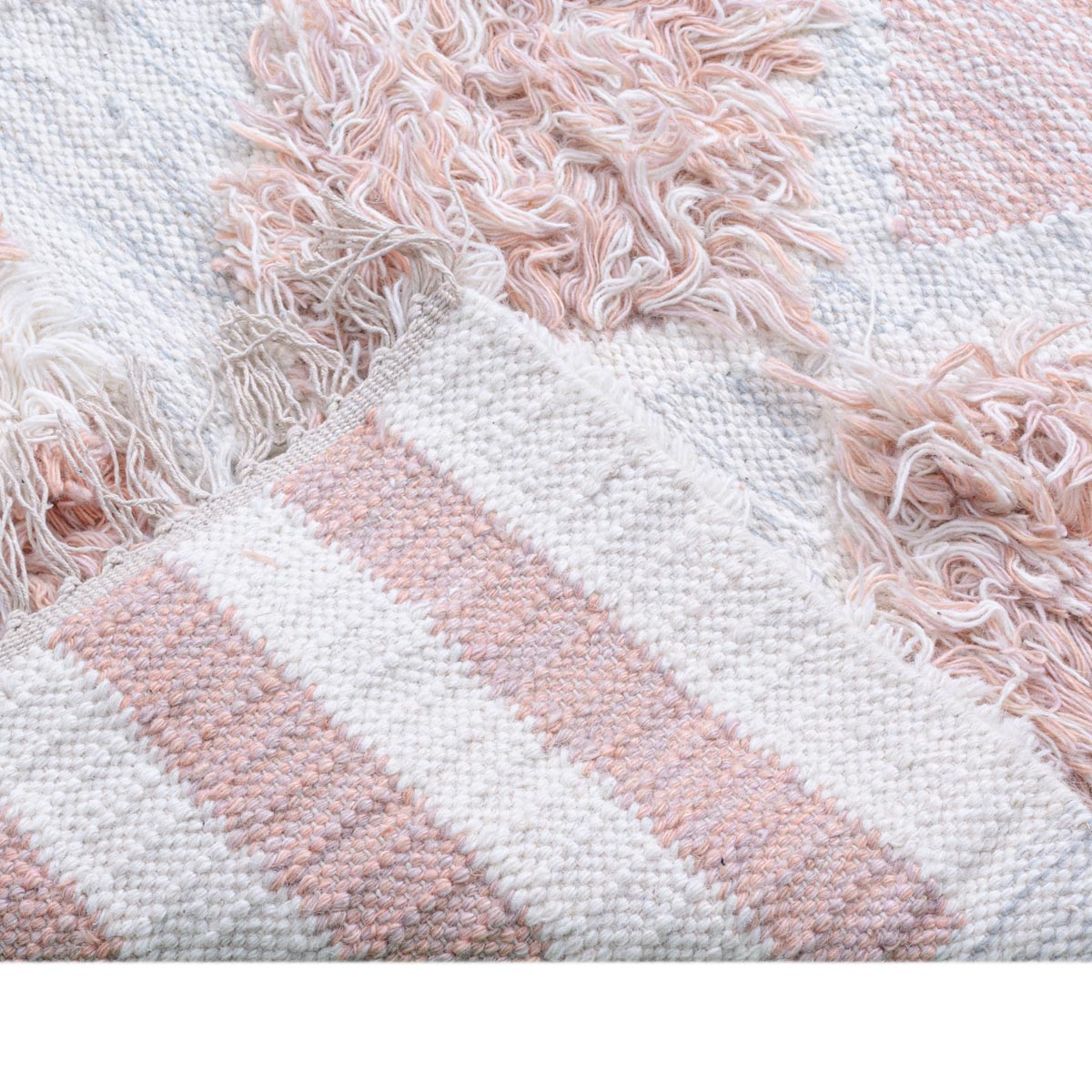 שטיח קילים סקנדינבי 23 לבן/ורוד ראנר עם פרנזים | השטיח האדום