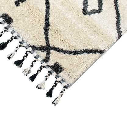 שטיח מרקש 17 קרם/שחור עם פרנזים | השטיח האדום