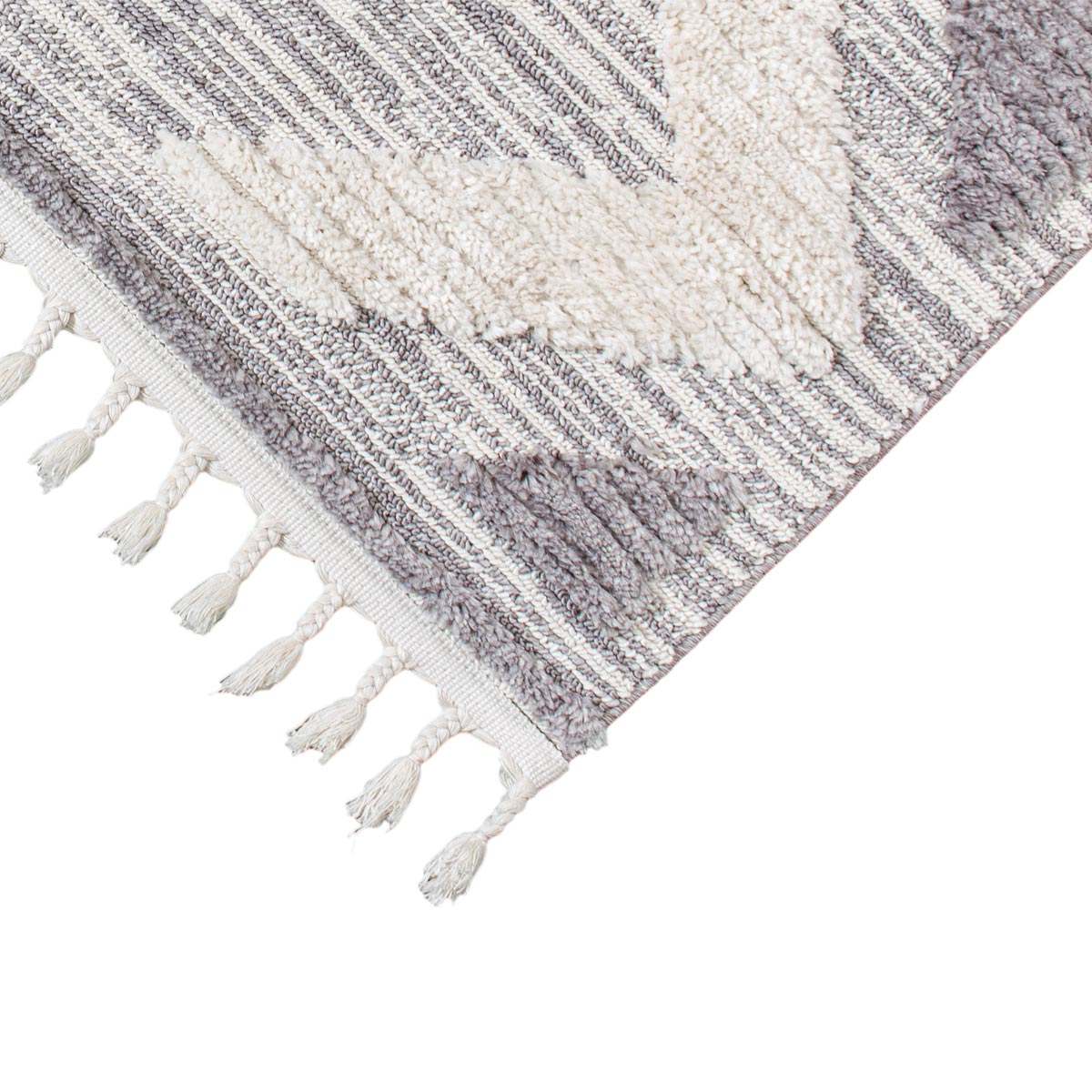 שטיח אטלס 06 אפור/קרם עם פרנזים | השטיח האדום