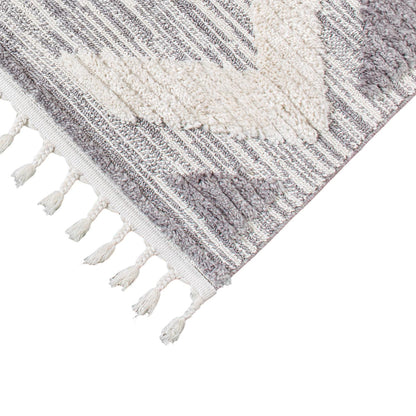 שטיח אטלס 06 אפור/קרם עם פרנזים | השטיח האדום