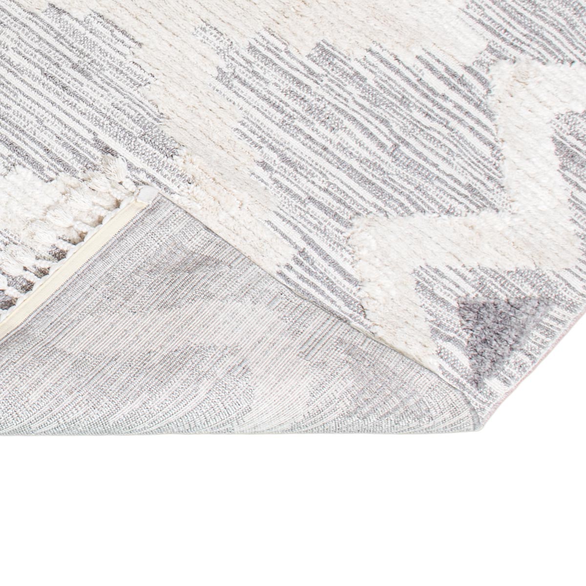 שטיח אטלס 06 אפור/קרם עם פרנזים | השטיח האדום