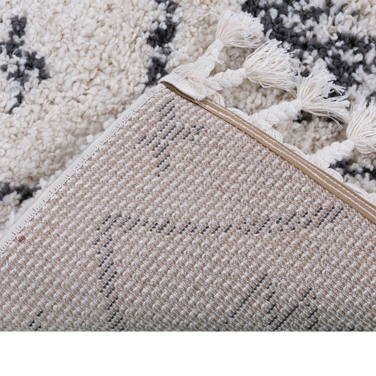 שטיח שאגי מרקש 09 קרם/שחור ראנר עם פרנזים | השטיח האדום