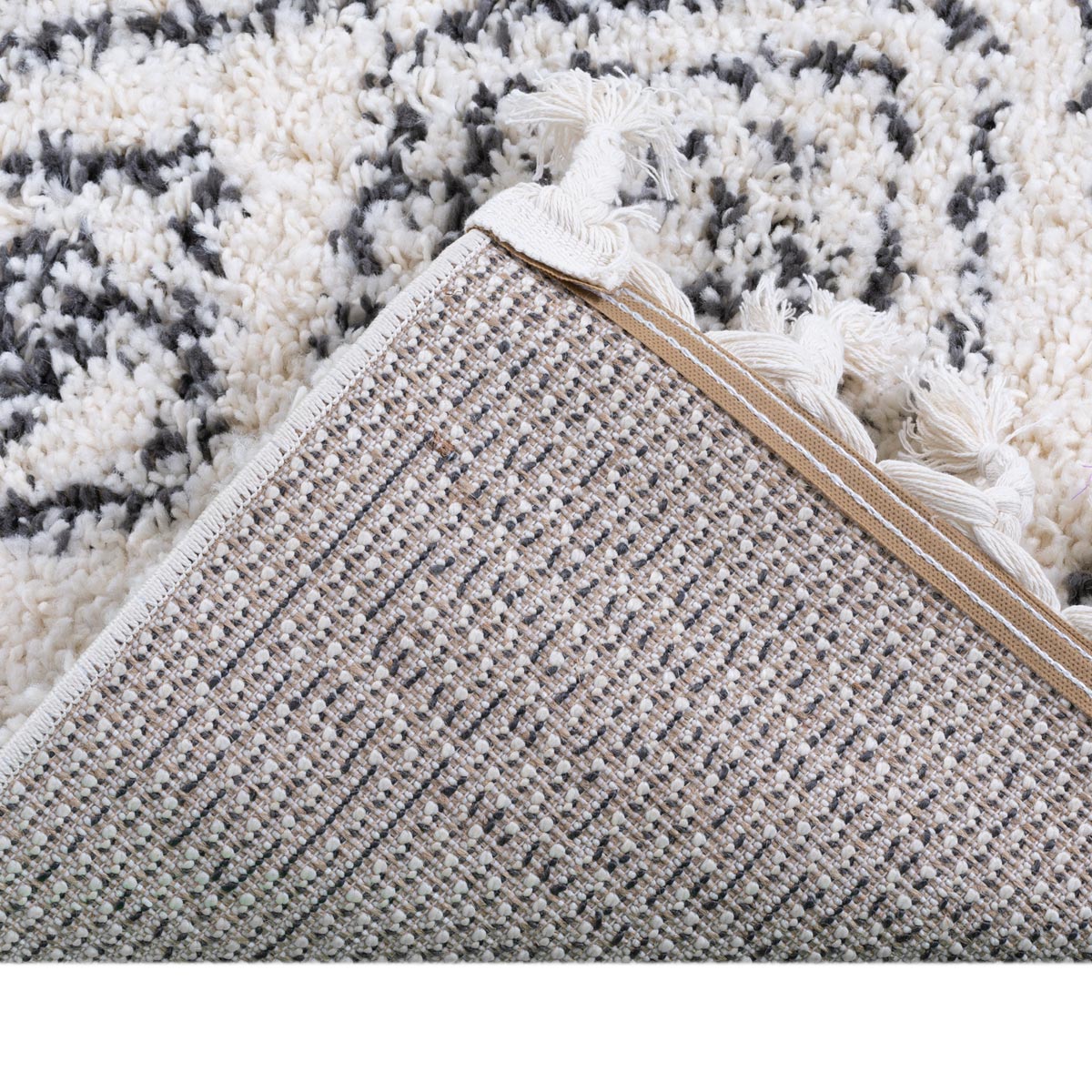 שטיח שאגי מרקש 08 קרם/שחור ראנר עם פרנזים | השטיח האדום