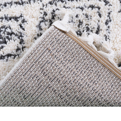 שטיח שאגי מרקש 08 קרם/שחור ראנר עם פרנזים | השטיח האדום