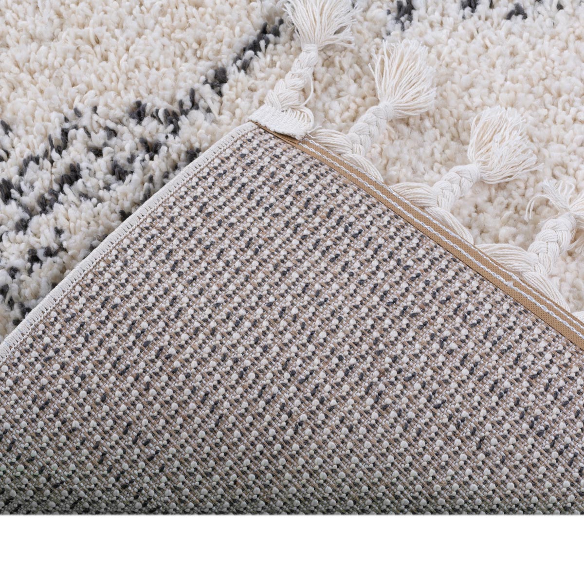 שטיח שאגי מרקש 10 קרם/שחור עם פרנזים | השטיח האדום