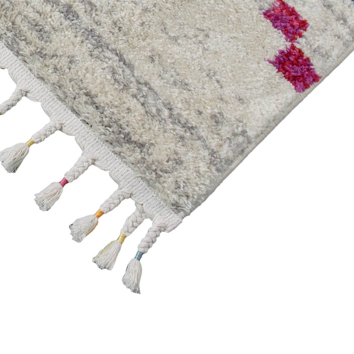 שטיח מיקונוס 02 קרם/אפור עם פרנזים | השטיח האדום