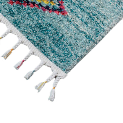 שטיח מיקונוס 01 טורקיז עם פרנזים | השטיח האדום