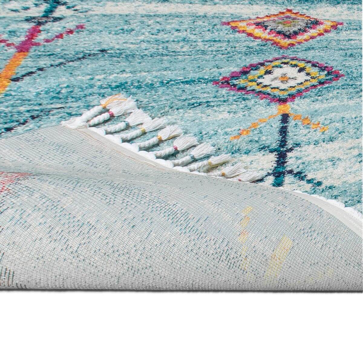 שטיח מיקונוס 01 טורקיז ראנר עם פרנזים | השטיח האדום