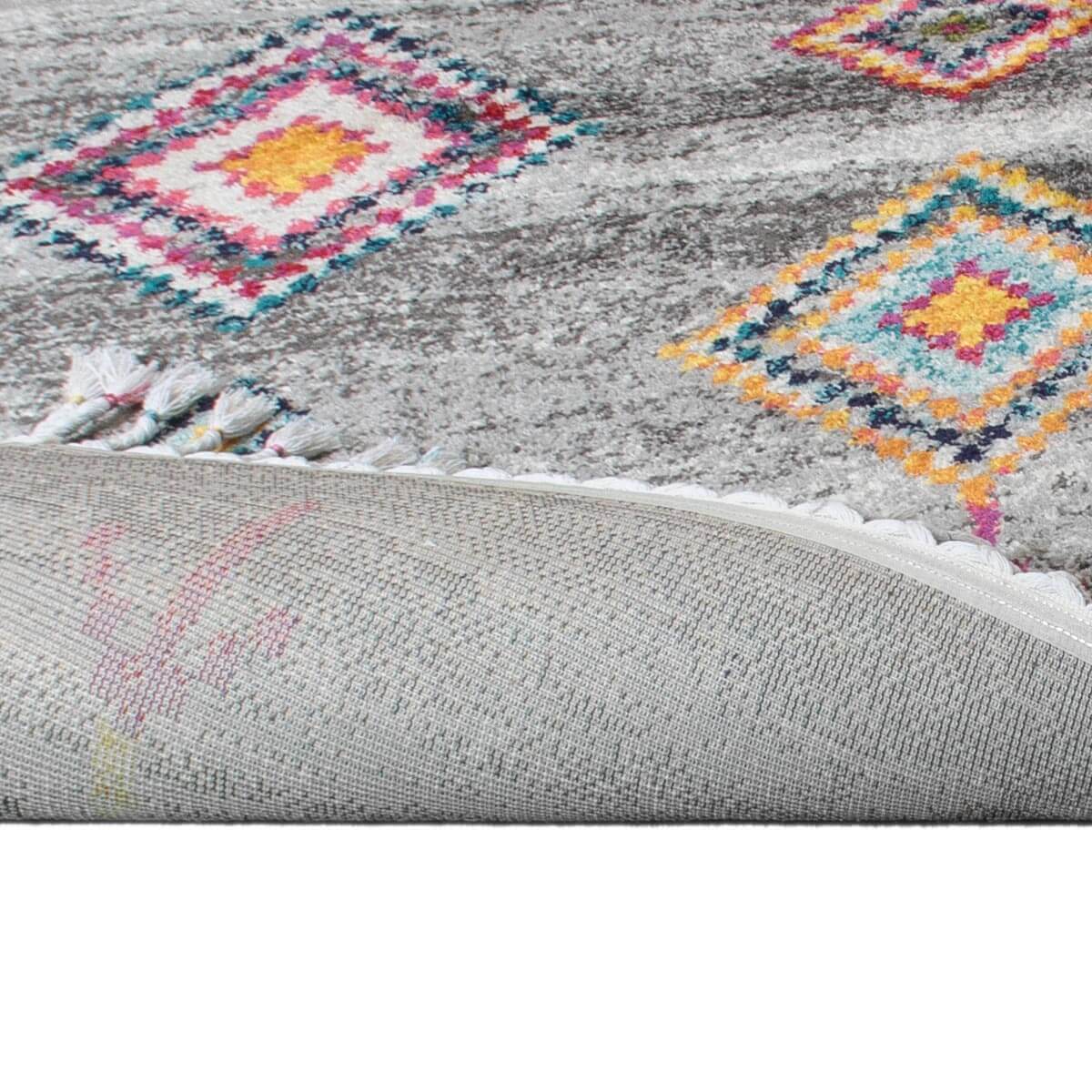 שטיח מיקונוס 01 אפור עם פרנזים | השטיח האדום