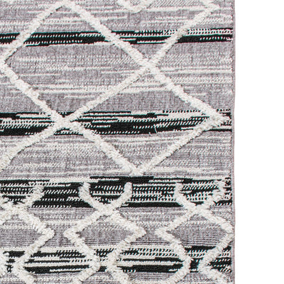 שטיח אטלס 02 אפור/שחור/קרם עם פרנזים | השטיח האדום