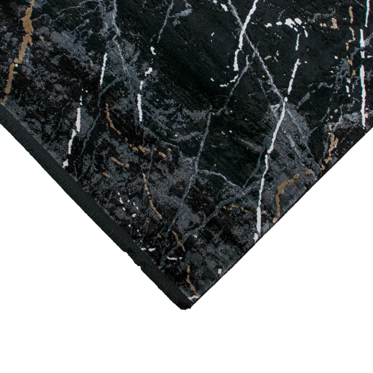 שטיח ג'איפור 10 שחור/אפור עם פרנזים | השטיח האדום