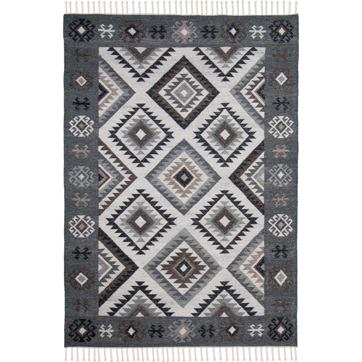 שטיח קילים סקנדינבי 01 אפור עם פרנזים | השטיח האדום