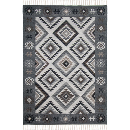 שטיח קילים סקנדינבי 01 אפור עם פרנזים | השטיח האדום