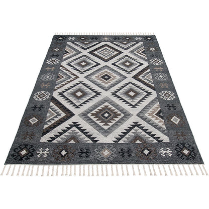 שטיח קילים סקנדינבי 01 אפור עם פרנזים | השטיח האדום