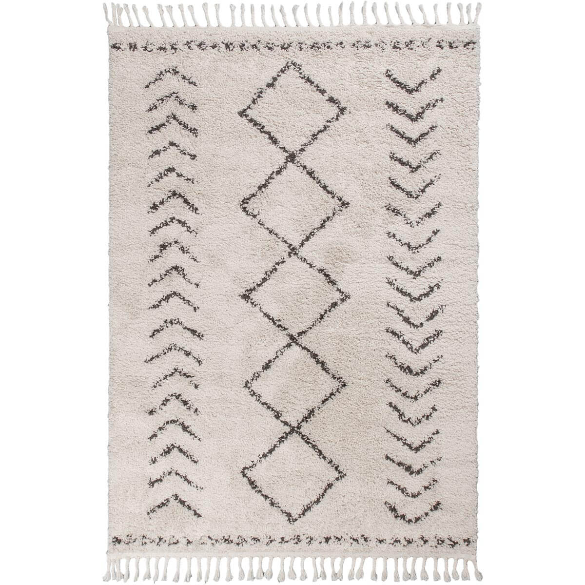 שטיח שאגי מרקש 04 קרם/שחור עם פרנזים | השטיח האדום