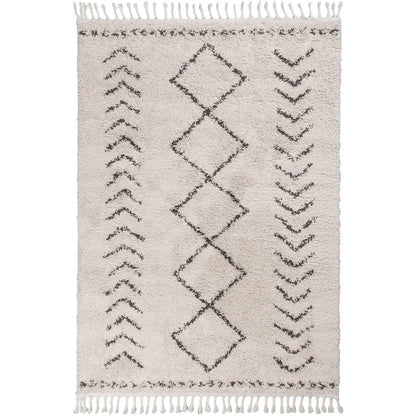 שטיח שאגי מרקש 04 קרם/שחור עם פרנזים | השטיח האדום