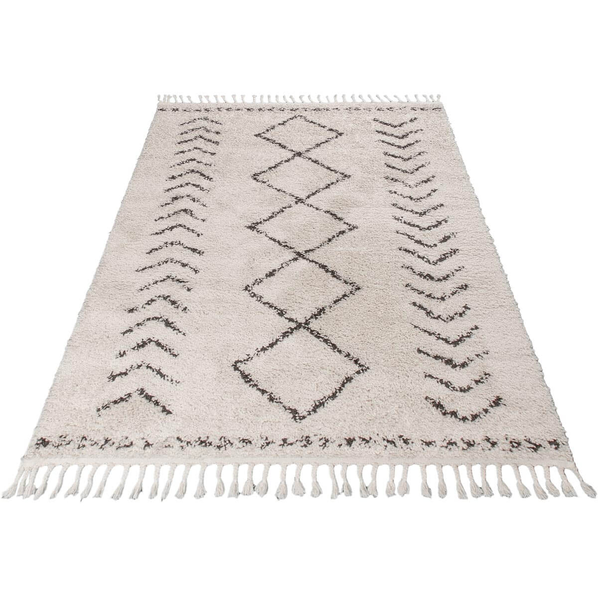 שטיח שאגי מרקש 04 קרם/שחור עם פרנזים | השטיח האדום