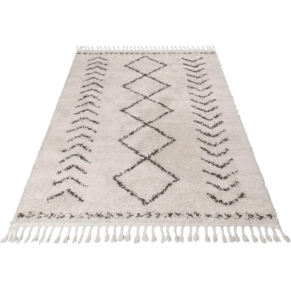 שטיח שאגי מרקש 04 קרם/שחור עם פרנזים | השטיח האדום