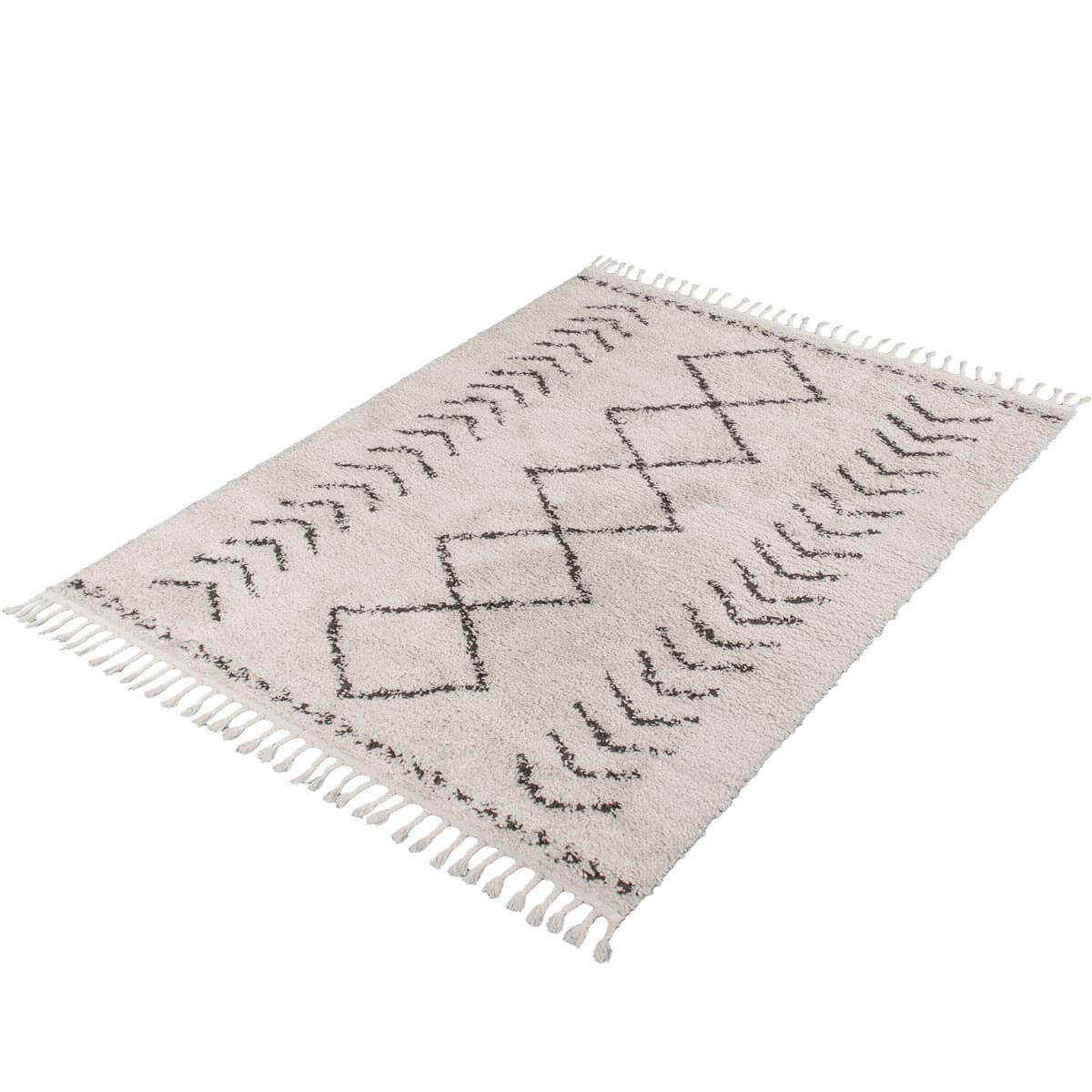 שטיח שאגי מרקש 04 קרם/שחור עם פרנזים | השטיח האדום