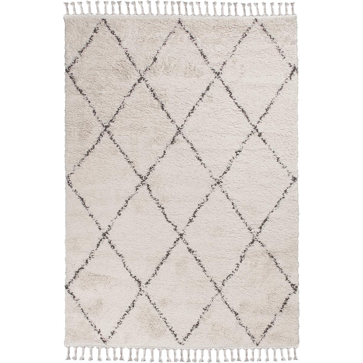 שטיח שאגי מרקש 02 קרם/שחור עם פרנזים | השטיח האדום