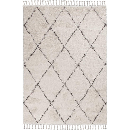 שטיח שאגי מרקש 02 קרם/שחור עם פרנזים | השטיח האדום