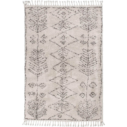 שטיח שאגי מרקש 01 קרם/שחור עם פרנזים | השטיח האדום