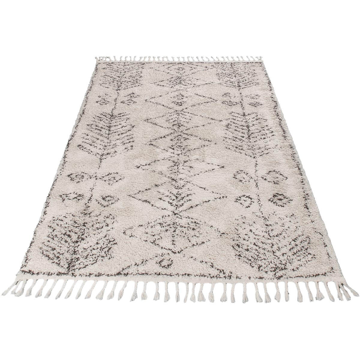 שטיח שאגי מרקש 01 קרם/שחור עם פרנזים | השטיח האדום