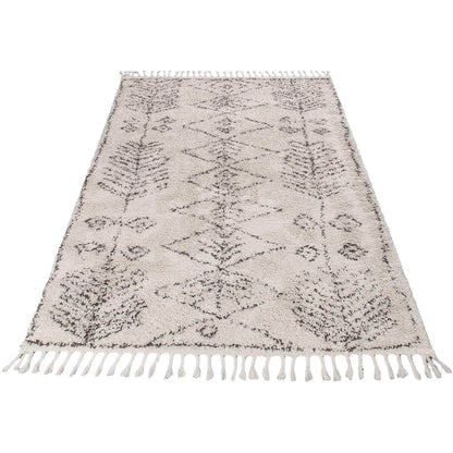 שטיח שאגי מרקש 01 קרם/שחור עם פרנזים | השטיח האדום